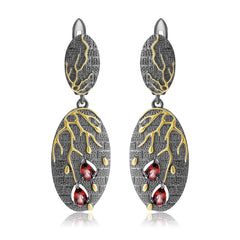 Georgia Premium Style Inlaid Natural Colourful Gemstones Fallen Leaves Oval Shape Sterling Silver Drop Earrings for Women