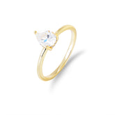 White Zircon Pear Drop Solitaire Sterling Silver Ring