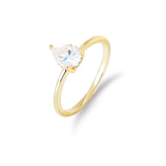 White Zircon Pear Drop Solitaire Sterling Silver Ring