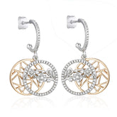 Zircon Plum Double Round Pendant C Shape Sterling Silver Drop Earrings