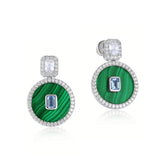 Round Shape Malachite Pendant Blue and White Zircon Sterling Silver Drop Earrings