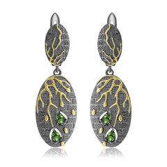 Georgia Premium Style Inlaid Natural Colourful Gemstones Fallen Leaves Oval Shape Sterling Silver Drop Earrings for Women