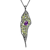 Italian Craft Design Natural Style Jewelry Colourful Gemstone Leaf Pendant Silver Necklace for Women