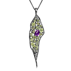 Italian Craft Design Natural Style Jewelry Colourful Gemstone Leaf Pendant Silver Necklace for Women