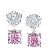 Square Pink Zircon Camellia Drop Earrings