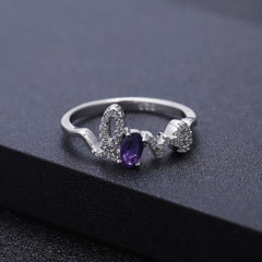 Natural Amethyst LOVE Letter Sterling Silver Ring for Women