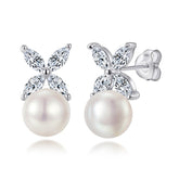Marquise Zircon Clover with Natural Pearl Silver Studs Earrings for Women