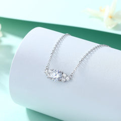 Round Zircon Marquise Shape Pendant Silver Necklace for Women