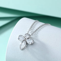 Marquise and Pear Drop Zircon Flower Pendant Silver Necklace for Women