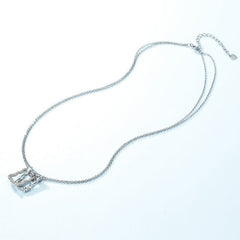 Double Hollow Wavy Rectangle Pendant Zircon Sterling Silver Necklace