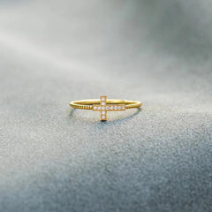 Zircon Latin Cross Slim Sterling Silver Ring