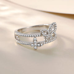Hollow Butterfly Zircon Double Layer Sterling Silver Ring