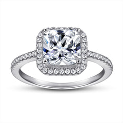 Cushion Cut Zircon Soleste Halo Silver Ring for Women