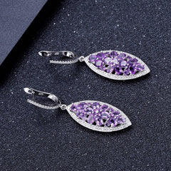 Natural Amethyst Marquise Shape Silver Drop Earrings for Women