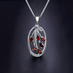 European Design Inlaid Garnet Pear Drop Pendant Silver Necklace for Women