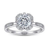 Round Zircon Flower Four Prongs Silver Ring