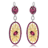 Italian Rose Pomegranate Sunflower Oval Shape Silver Drop Earrings for Women