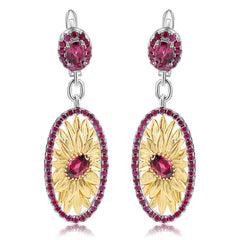 Italian Rose Pomegranate Sunflower Oval Shape Silver Drop Earrings for Women