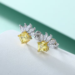 Marquise Shape with Square Yellow Zircon Silver Studs Earrings for Women