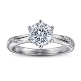 (1.2CT) Six Prongs Round Zircon Solitaire Silver Ring for Women