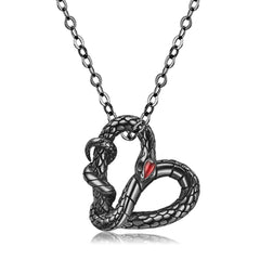 Black Snake Heart Shape Pendant Silver Necklace
