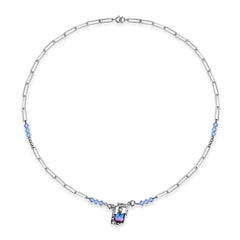 Creative Coloured Rectangle Zircon Pendant Splicing Silver Necklace