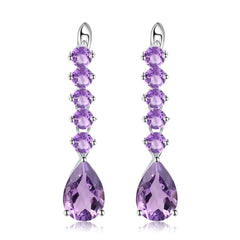 Natural Gemstones Luxury Pear Shape Beading Silver Drop Earrings for Women