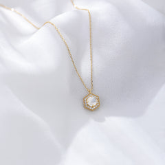 Moonstone Vintage Geometric Hexagonal Pendant Necklace for Women
