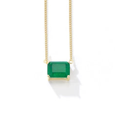 Single Emerald Colour Rectangle Zircon Pendant Silver Necklace for Women