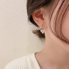 Zircon Heart with Hollow Love Silver Studs Earrings for Women