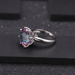 European and American Fashion Sense Inlaid Luxury 14*14mm Colourful Crystal Silver Ring for Women