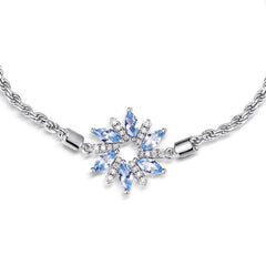Winter Snowflake Marquise Shape Blue Zircon Sterling Silver Bracelet
