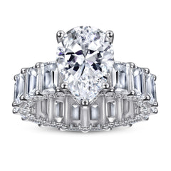 Pear Drop Zircon with Full Emerald Cut Zircon Silver Ring