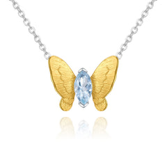 Gold Colour Simple Design Natural Gemstone Butterfly Pendant Silver Necklace for Women