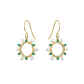 Hollow Circle with Green Zircon and Pearl Silver Drop Earrings for Women