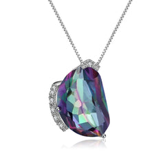 European Simple Design Inlaid Colourful Crystal Irregular Pendant Silver Necklace for Women