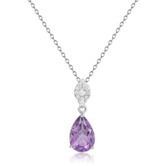 French Romantic Style Inlaid Natural Colourful Gemstones Three Prongs Pear Drop Pendant Silver Necklace for Women