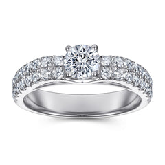 Four Prongs Round Zircon Double Row Cathedral Silver Ring for Women