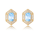 Retro Natural Blue Topaz Soleste Halo Silver Studs Earrings for Women