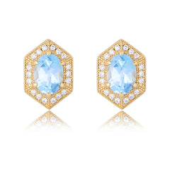 Retro Natural Blue Topaz Soleste Halo Silver Studs Earrings for Women