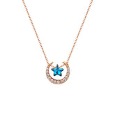 Blue Zircon Star with Moon Silver Necklace for Women
