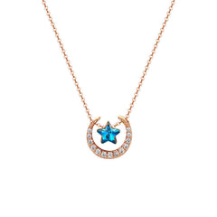 Blue Zircon Star with Moon Silver Necklace for Women