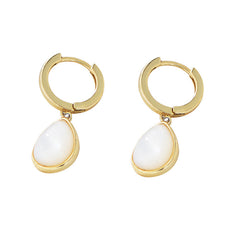 Water Drop Natural Mother of Pearl Pendant Silver Hoop Earrings for Women
