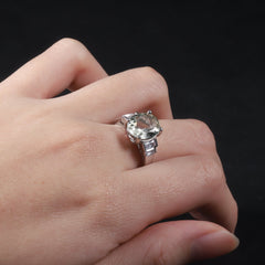 Natural Crystal Oval Shape Cathedral Silver Ring for Women