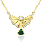 Fan Shaped Pendant Malachite Zircon Sterling Silver Necklace