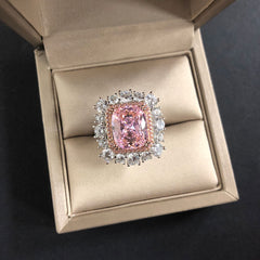 Luxury Halo Rectangle Pink Zircon Ring