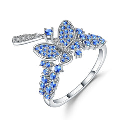 High Quality Luxury Inlaid Swiss Blue Gemstone Silver Ring for Women