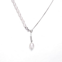 Two Colours - Freshwater Pearls - Half Pearls Silver Collarbone Necklace for Women