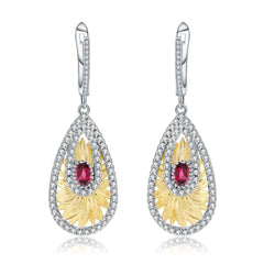 Italian Creative Sunflower Pear Drop Silver Drop Earrings for Women