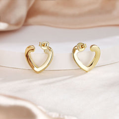 Golden Sandblasting Zircon Hollow Heart Shaped Sterling Silver Stud Earrings